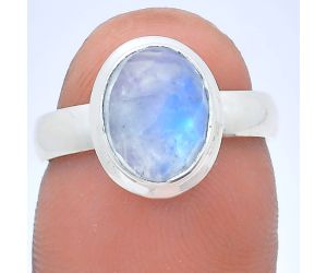 Rainbow Moonstone Checker Ring size-6 EXR05194 R-1007, 8x10 mm