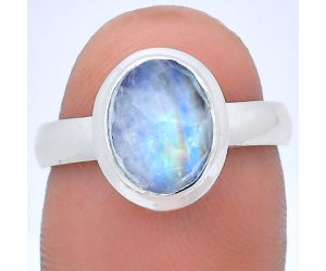 Rainbow Moonstone Checker Ring size-7 EXR05197 R-1007, 8x10 mm