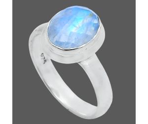 Rainbow Moonstone Checker Ring size-7 EXR05197 R-1007, 8x10 mm