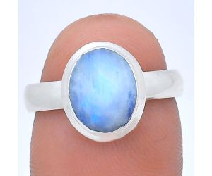 Rainbow Moonstone Checker Ring size-7 EXR05200 R-1007, 8x10 mm