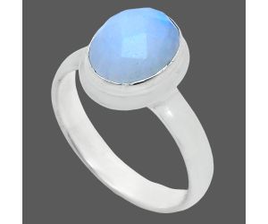 Rainbow Moonstone Checker Ring size-7 EXR05200 R-1007, 8x10 mm