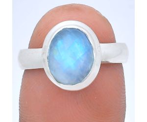 Rainbow Moonstone Checker Ring size-7 EXR05201 R-1007, 8x10 mm