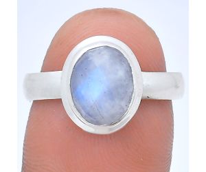 Rainbow Moonstone Checker Ring size-8 EXR05202 R-1007, 8x10 mm