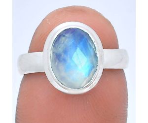 Rainbow Moonstone Checker Ring size-6 EXR05203 R-1007, 8x10 mm