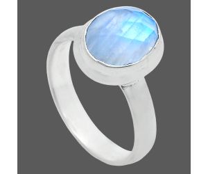 Rainbow Moonstone Checker Ring size-6 EXR05203 R-1007, 8x10 mm