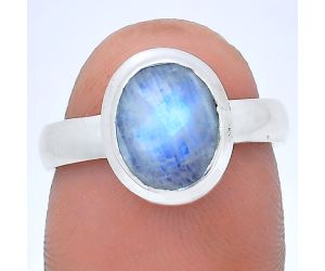 Rainbow Moonstone Checker Ring size-7 EXR05204 R-1007, 8x10 mm