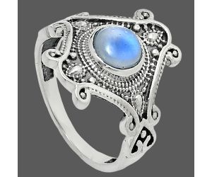 Rainbow Moonstone Ring size-7.5 EXR05329 R-1734, 6x6 mm