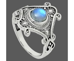 Rainbow Moonstone Ring size-7.5 EXR05330 R-1734, 6x6 mm