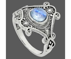 Rainbow Moonstone Ring size-7.5 EXR05331 R-1734, 6x6 mm