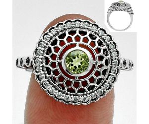 Peridot and White Zircon Ring size-8 EXR05509 R-1735, 4x4 mm