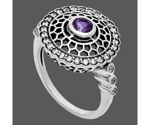 African Amethyst and White Zircon Ring size-6 EXR05593 R-1735, 4x4 mm