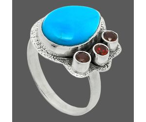 Sleeping Beauty Turquoise and Garnet Ring size-9 EXR05646 R-1655, 11x15 mm