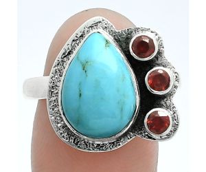 Natural Rare Turquoise Nevada Aztec Mt and Garnet Ring size-10 EXR05647 R-1655, 10x14 mm