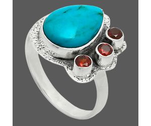 Natural Rare Turquoise Nevada Aztec Mt and Garnet Ring size-10 EXR05647 R-1655, 10x14 mm