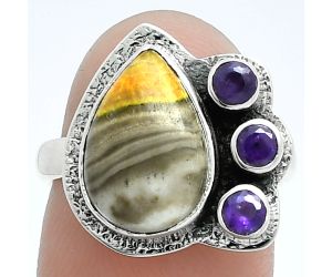 Indonesian Bumble Bee and Amethyst Ring size-7 EXR05649 R-1655, 9x13 mm