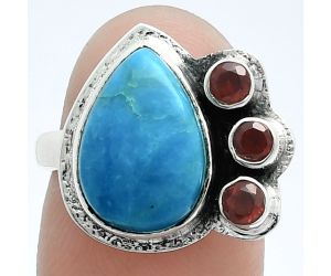 Natural Rare Turquoise Nevada Aztec Mt and Garnet Ring size-7 EXR05650 R-1655, 10x14 mm