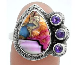 Kingman Pink Dahlia Turquoise and Amethyst Ring size-9 EXR05652 R-1655, 11x15 mm