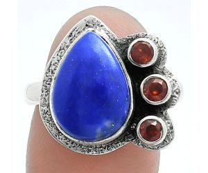 Lapis Lazuli and Garnet Ring size-9 EXR05653 R-1655, 10x14 mm