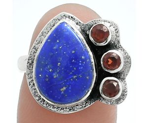 Lapis Lazuli and Garnet Ring size-7 EXR05654 R-1655, 10x14 mm