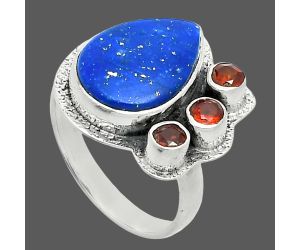 Lapis Lazuli and Garnet Ring size-7 EXR05654 R-1655, 10x14 mm