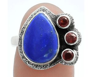 Lapis Lazuli and Garnet Ring size-8 EXR05659 R-1655, 10x14 mm