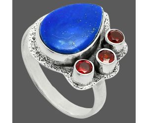 Lapis Lazuli and Garnet Ring size-8 EXR05659 R-1655, 10x14 mm