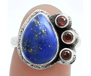 Lapis Lazuli and Garnet Ring size-8 EXR05660 R-1655, 10x14 mm