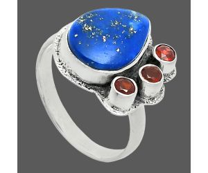 Lapis Lazuli and Garnet Ring size-8 EXR05660 R-1655, 10x14 mm