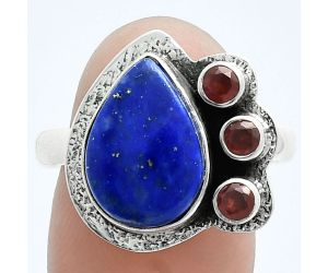 Lapis Lazuli and Garnet Ring size-10 EXR05662 R-1655, 10x14 mm