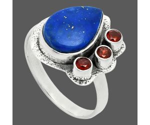 Lapis Lazuli and Garnet Ring size-10 EXR05662 R-1655, 10x14 mm