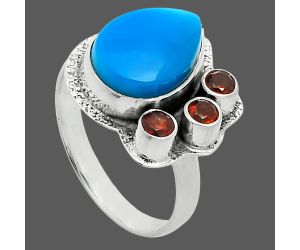 Sleeping Beauty Turquoise and Garnet Ring size-8 EXR05664 R-1655, 9x13 mm