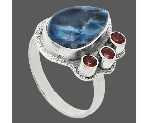 Pietersite and Garnet Ring size-9 EXR05667 R-1655, 10x16 mm