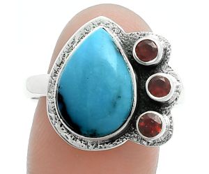 Natural Rare Turquoise Nevada Aztec Mt and Garnet Ring size-10 EXR05669 R-1655, 10x14 mm