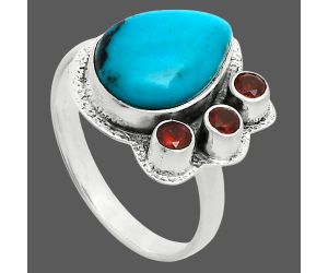 Natural Rare Turquoise Nevada Aztec Mt and Garnet Ring size-10 EXR05669 R-1655, 10x14 mm