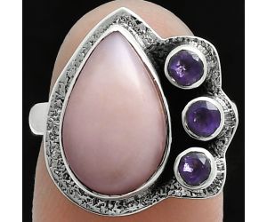 Pink Opal and Amethyst Ring size-7 EXR05676 R-1655, 10x15 mm