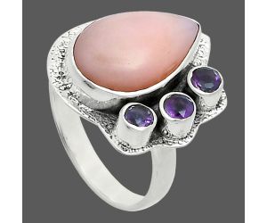 Pink Opal and Amethyst Ring size-7 EXR05676 R-1655, 10x15 mm