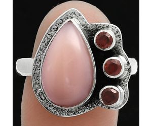 Pink Opal and Garnet Ring size-10 EXR05677 R-1655, 10x15 mm