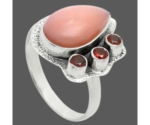 Pink Opal and Garnet Ring size-10 EXR05677 R-1655, 10x15 mm