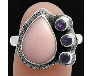 Pink Opal and Amethyst Ring size-9 EXR05678 R-1655, 10x14 mm