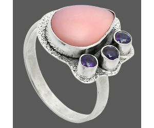 Pink Opal and Amethyst Ring size-9 EXR05678 R-1655, 10x14 mm