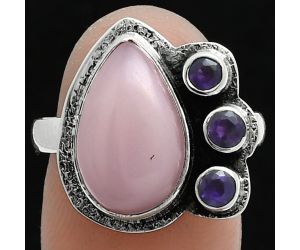 Pink Opal and Garnet Ring size-8 EXR05679 R-1655, 10x15 mm