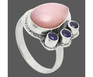 Pink Opal and Garnet Ring size-8 EXR05679 R-1655, 10x15 mm