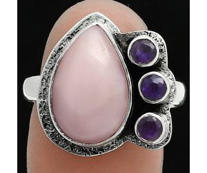 Pink Opal and Amethyst Ring size-9 EXR05680 R-1655, 10x15 mm