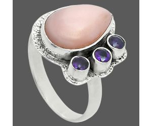 Pink Opal and Amethyst Ring size-9 EXR05680 R-1655, 10x15 mm