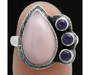 Pink Opal and Amethyst Ring size-8 EXR05681 R-1655, 9x15 mm