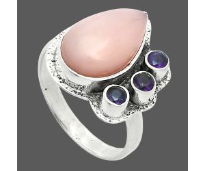 Pink Opal and Amethyst Ring size-8 EXR05681 R-1655, 9x15 mm