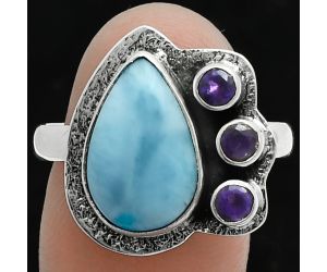 Larimar (Dominican Republic) and Amethyst Ring size-10 EXR05682 R-1655, 9x14 mm