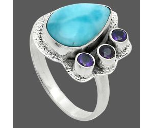 Larimar (Dominican Republic) and Amethyst Ring size-10 EXR05682 R-1655, 9x14 mm