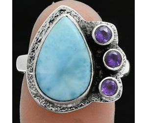 Larimar (Dominican Republic) and Amethyst Ring size-9 EXR05683 R-1655, 10x15 mm