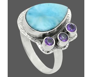 Larimar (Dominican Republic) and Amethyst Ring size-9 EXR05683 R-1655, 10x15 mm